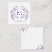 Klassiek Violet Floral Crest Monogram Notitiekaartje (Voorkant / Achterkant)