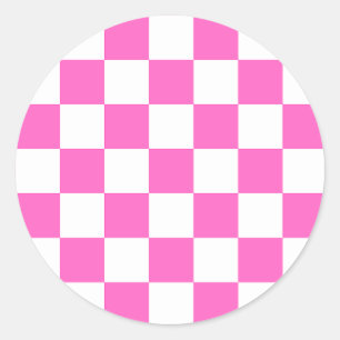 Klassiek visueel roze dambordpatroon ronde sticker
