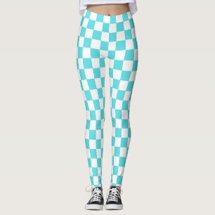 Klassiek visueel turquoise blauw schaakbord leggings