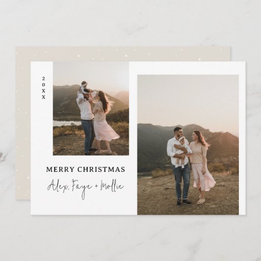 Klassiek vrolijk kerstfeest antiek witte stippen f feestdagenkaart (Voorkant / Achterkant)