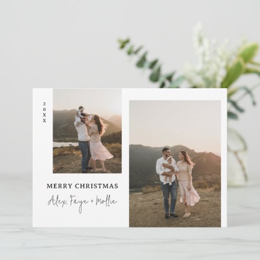 Klassiek vrolijk kerstfeest antiek witte stippen f feestdagenkaart (Staand voorkant)