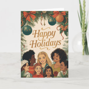 Klassiek vrolijk kerstfeest familie nieuwjaarsberi kaart
