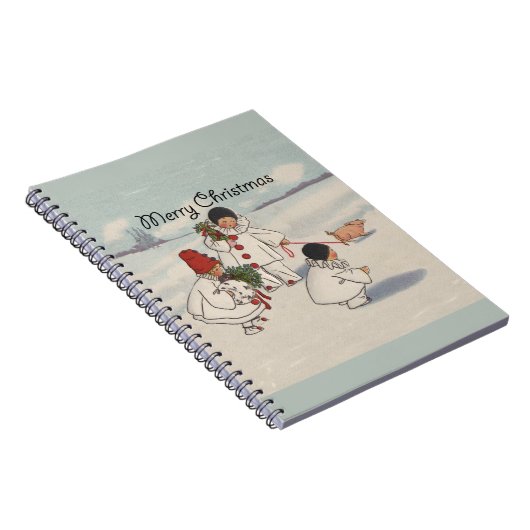 Klassiek vrolijk kerstfeest sneeuwkinderen notitieboek (Rechterzijde)