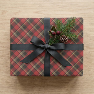 Klassiek warme rode en zwarte geruite Kerst Cadeaupapier