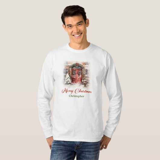 Klassiek warmish ontwerp met Kerstmishuis T-shirt (Voorkant volledig)