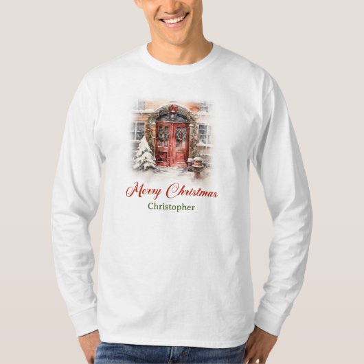 Klassiek warmish ontwerp met Kerstmishuis T-shirt (Voorkant)