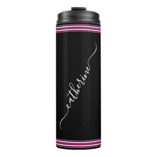 Klassiek Wit Cursief Schrift Naam Roze Zwart Thermosbeker