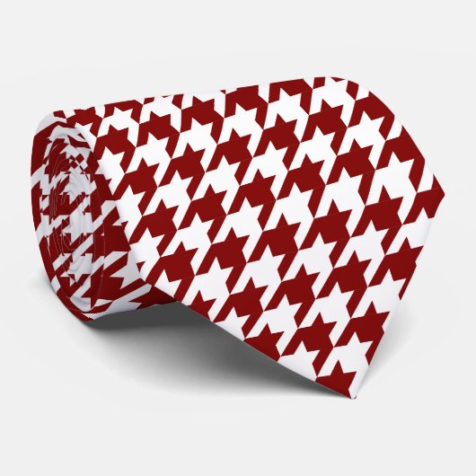 Klassiek wit en maroon Houndstooth Check Stropdas (Opgerold)