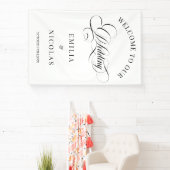 Klassiek Wit en Zwart Bruiloft Welkomstbord Spandoek (Insitu)