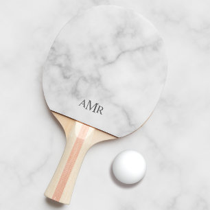 Klassiek wit marmer gepersonaliseerd monogram tafeltennisbatje