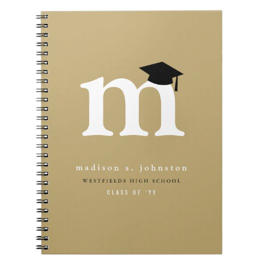 Klassiek wit monogram en mortierraad Afstuderen Notitieboek (Voorkant)