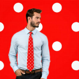 Klassiek wit polka dotpatroon op rood Stropdas