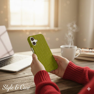 Klassiek Wit Stippen Olijfgroen Beschermend iPhone 16 Hoesje