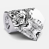 Klassiek wit Stropdas met Sax Player & Muzieknoten (Opgerold)