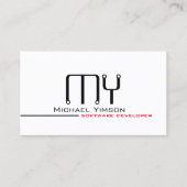 Klassiek wit zwart met monogram en foto modern visitekaartje (Voorkant)