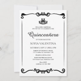 Klassiek Wit Zwart Tiara Quinceanera Kaart