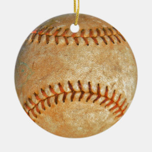 Klassiek witte honkbal met rode stiksels keramisch ornament