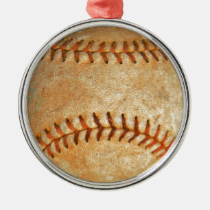 Klassiek witte honkbal met rode stiksels metalen ornament
