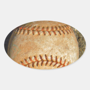 Klassiek witte honkbal met rode stiksels ovale sticker