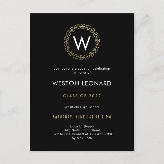 Klassiek Wreater Afstuderen Invitation Briefkaart (Voorkant)