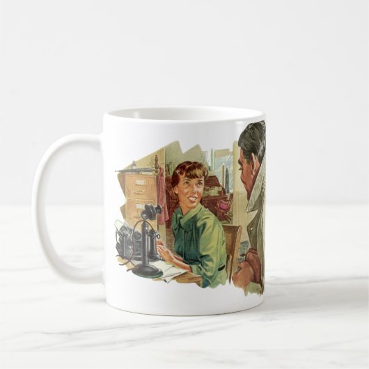 Klassiek zakelijk kantoor, CEO-baas en secretaress Koffiemok (Links)