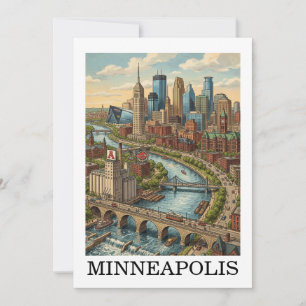 Klassiek zicht op de Minneapolis Minnesota skyline Kaart
