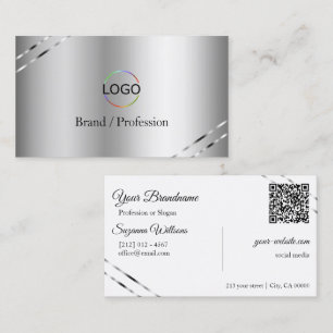 Klassiek zilver met glinsterende lijnen logo en QR Visitekaartje