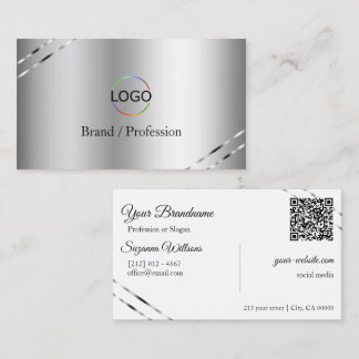 Klassiek zilver met glinsterende lijnen logo en QR Visitekaartje