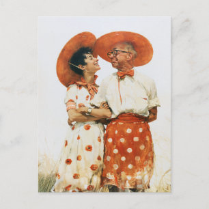 Klassiek zomerkoppel met oranje hoeden briefkaart