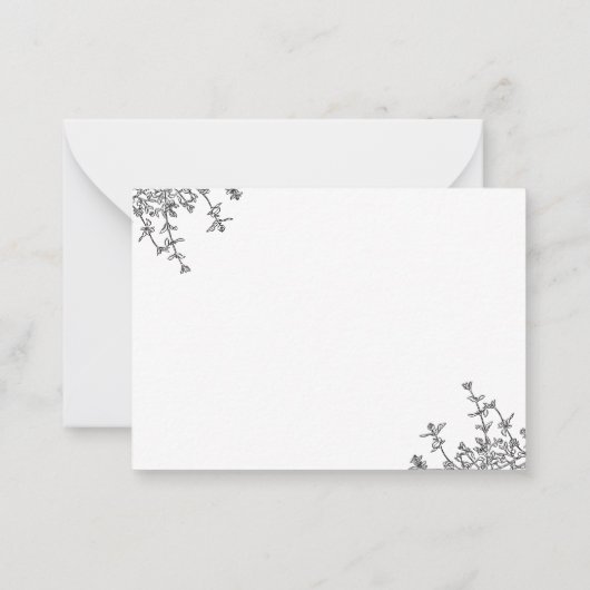 Klassiek zwart bloemenkam monogram notitiekaartje (Achterkant)