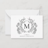 Klassiek zwart bloemenkam monogram notitiekaartje (Voorkant)