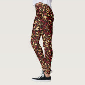 Klassiek zwart, Bourgondië en goud kerstgebladerte Leggings (Links)