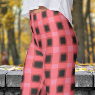 Klassiek zwart en flamingo roze check patroon leggings