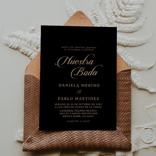 Klassiek zwart en goud Nuestra Boda-huwelijk Kaart