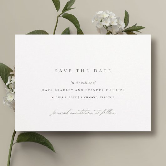 Klassiek zwart en wit | Elegante minimale bruiloft Save The Date