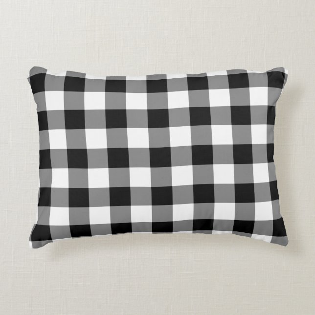 Klassiek zwart en wit Gingham Patroon Kussen (Voorkant)