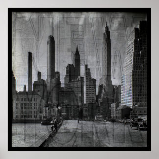 Klassiek zwart en wit New York over kaart Poster