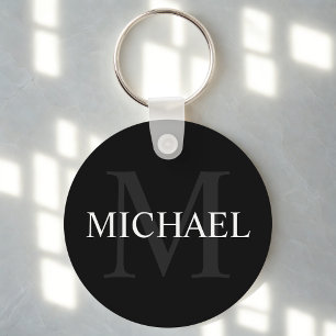 Klassiek zwart gepersonaliseerd monogram en naam sleutelhanger