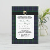 Klassiek zwart horloge Tartan bruiloft uitnodiging (Staand voorkant)