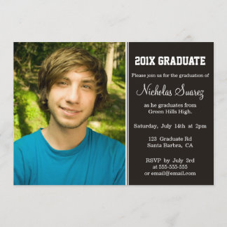 Klassiek zwart jaar en foto afstuderen aankondigin kaart