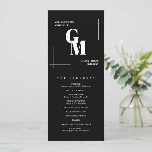 Klassiek Zwart Modern Chic Monogram QR Code Bruilo Programma (Staand voorkant)