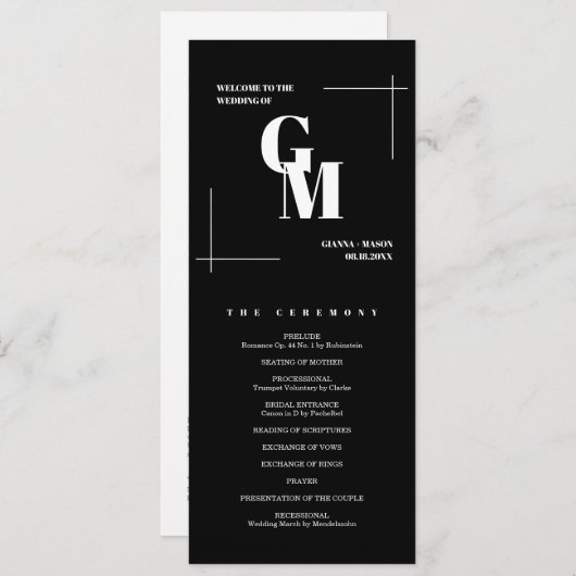 Klassiek Zwart Modern Chic Monogram QR Code Bruilo Programma (Voorkant / Achterkant)