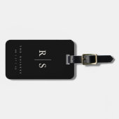 Klassiek zwart monogram bruiloft bagagelabel (Voorkant horizontaal)