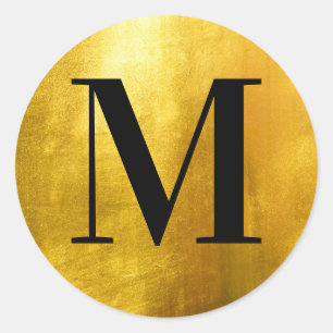 Klassiek zwart monogram op namaak geel goud folie ronde sticker