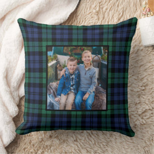 Klassiek Zwart Watch Tartan Foto Kerstmis Kussen