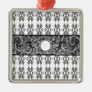 Klassiek zwart wit barokpatroon om aan te passen metalen ornament