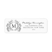 Klassiek zwart-wit bloemenborstmonogram etiket (Voorkant)