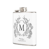 Klassiek zwart-wit bloemenborstmonogram heupfles (Links)