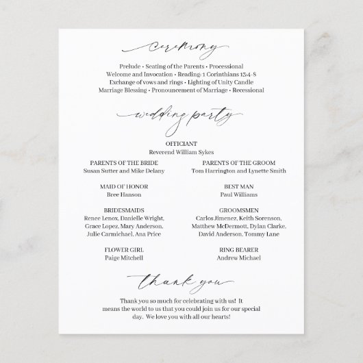 Klassiek zwart-wit budget huwelijksprogramma (Achterkant)