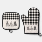 Klassiek zwart-wit buffelruit Kerstmis Ovenwant & Pannenlap Set (Voorkant)